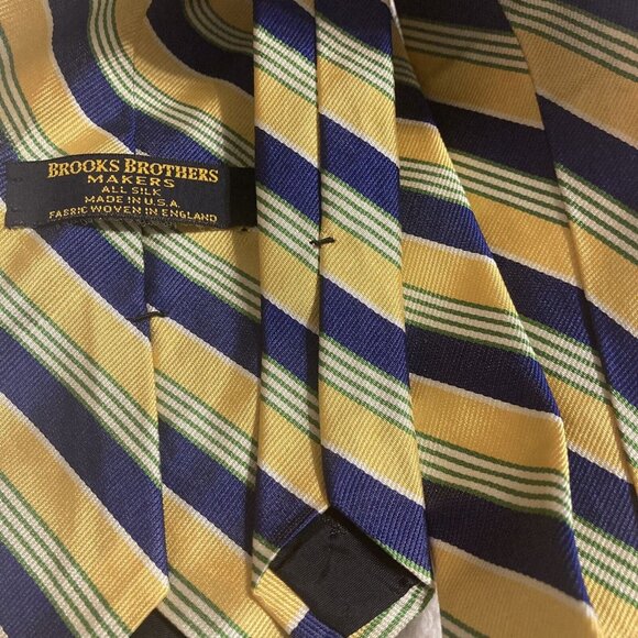 Brooks Brothers Makers Mens Repp Neck Tie Green Blue Yellow Printed Silk. USA - Picture 5 of 6